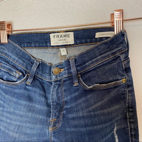 FRAME dark wash skinny jeans size 25 ripped - Picture 2 of 3
